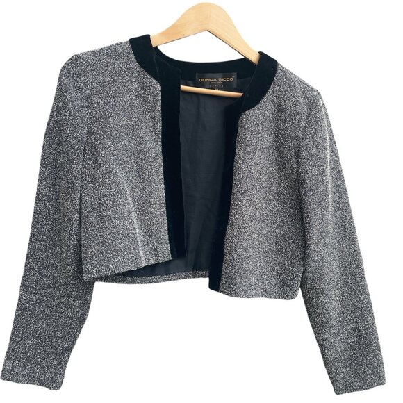 Vtg Donna Ricco NY Boucle Jacket Womans Petite 6P Outfit Grey Buttonless - Picture 1 of 4